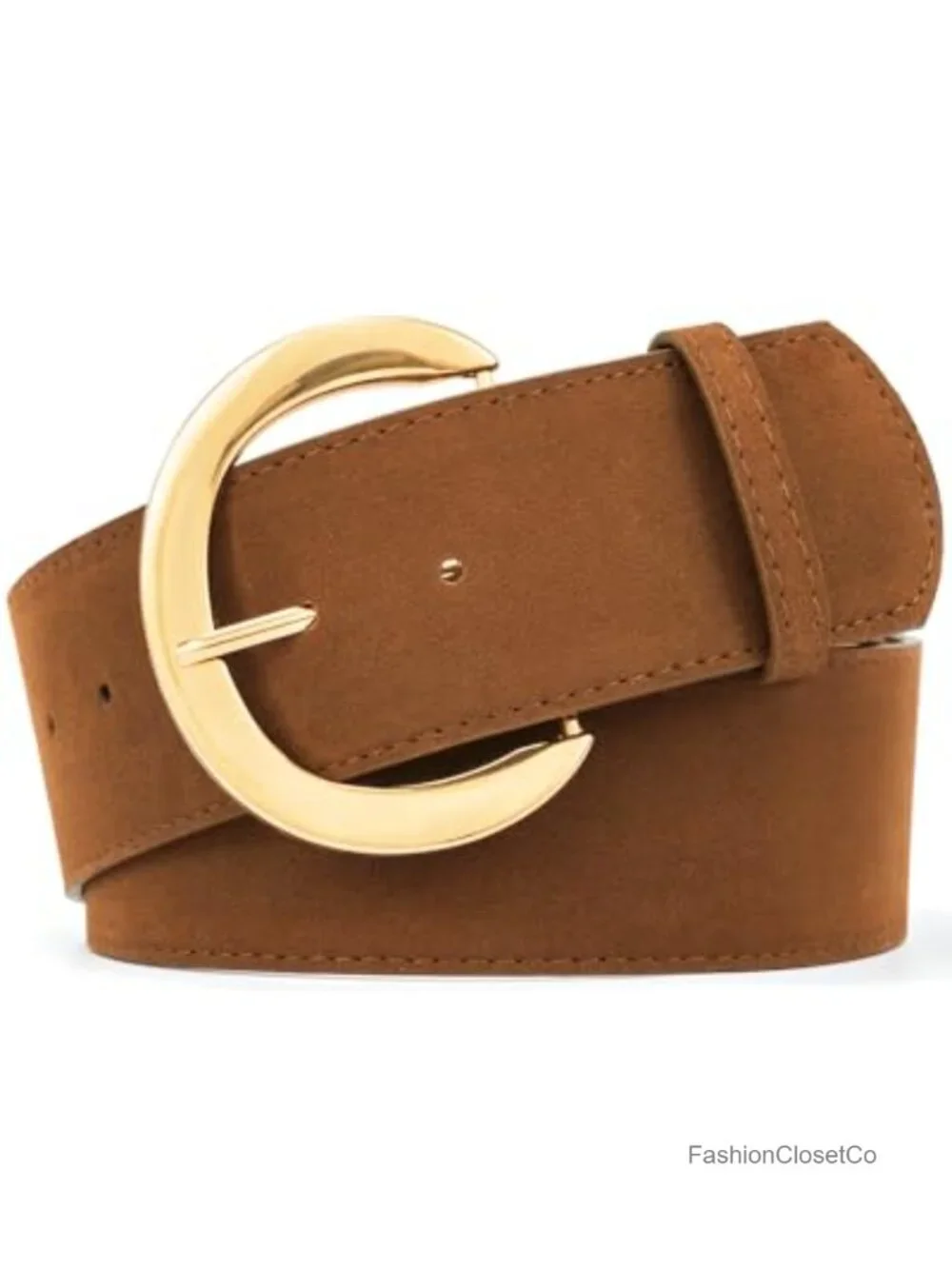 Wide Suede PU Leather Chunky Belt with Gold Buckle for Dresses